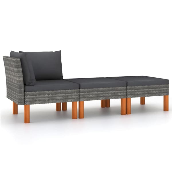 3 Piece Garden Lounge Set includes a corner - Poly Rattan and Solid Eucalyptus Wood