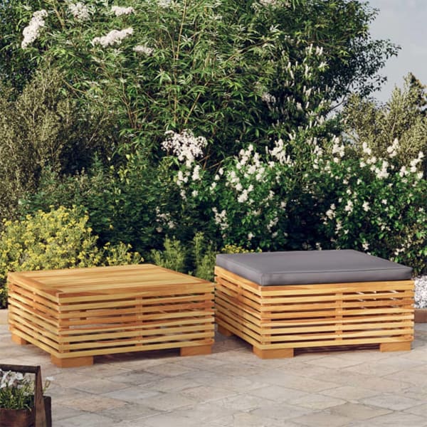 2 Piece Garden Lounge Set Solid Wood Teak- Grey