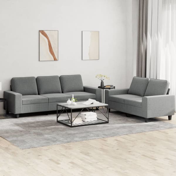 2 Piece Sofa Set Grey Fabric