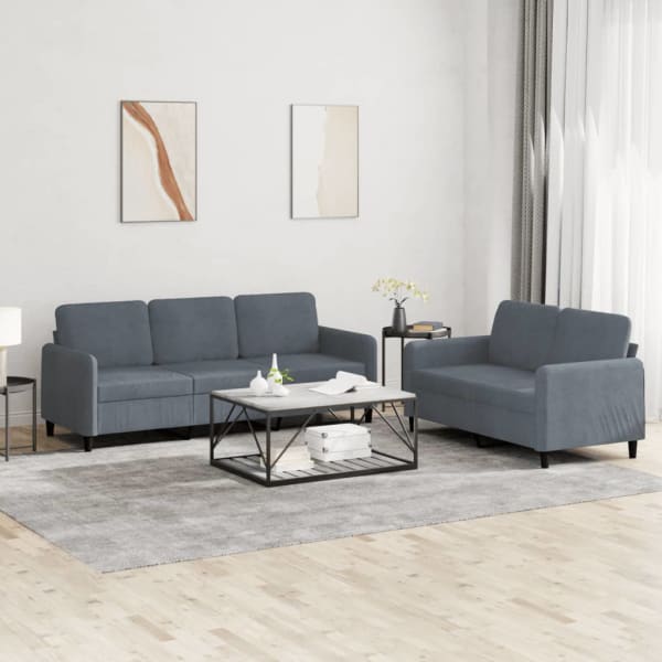 2 Piece Sofa Set Grey Velvet