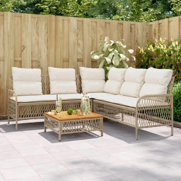 2 Piece Garden Sofa Set with Cushions Beige Poly Rattan