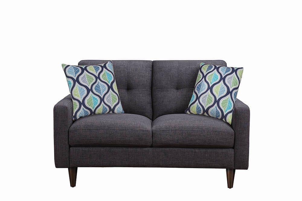 Fabric Upholstered Wooden Loveseat with Tufted Back, Grey - BM208143
