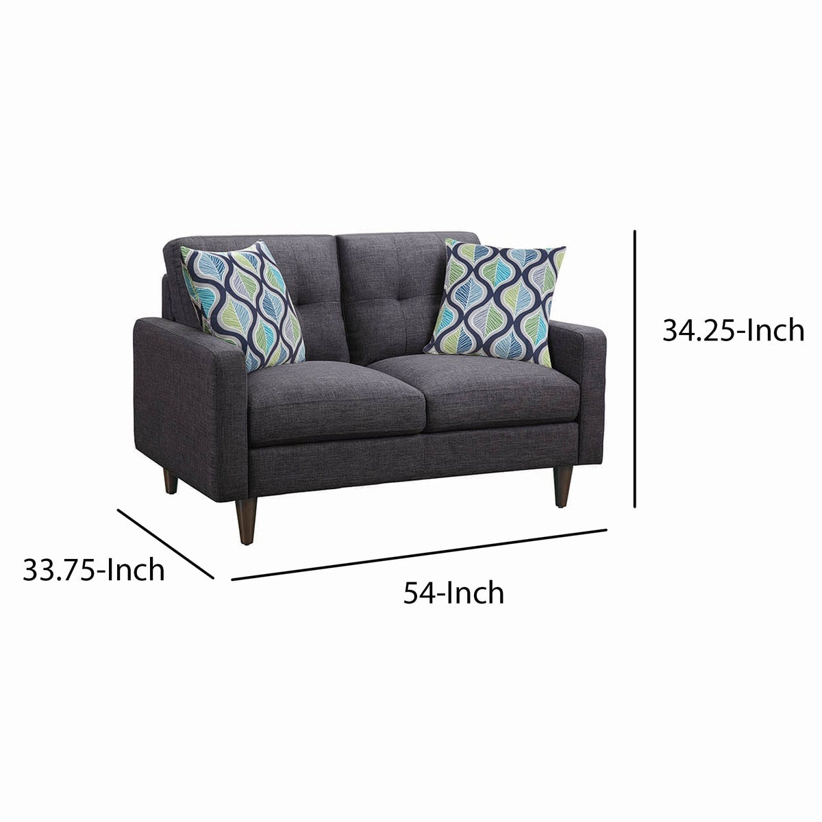 Fabric Upholstered Wooden Loveseat with Tufted Back, Grey - BM208143