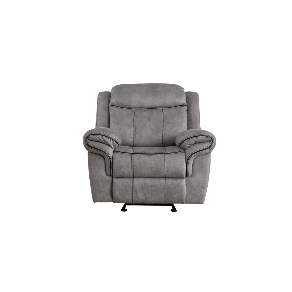 Fabric Upholstered Metal Reclining Club Chair with Center Console, Grey - BM218582
