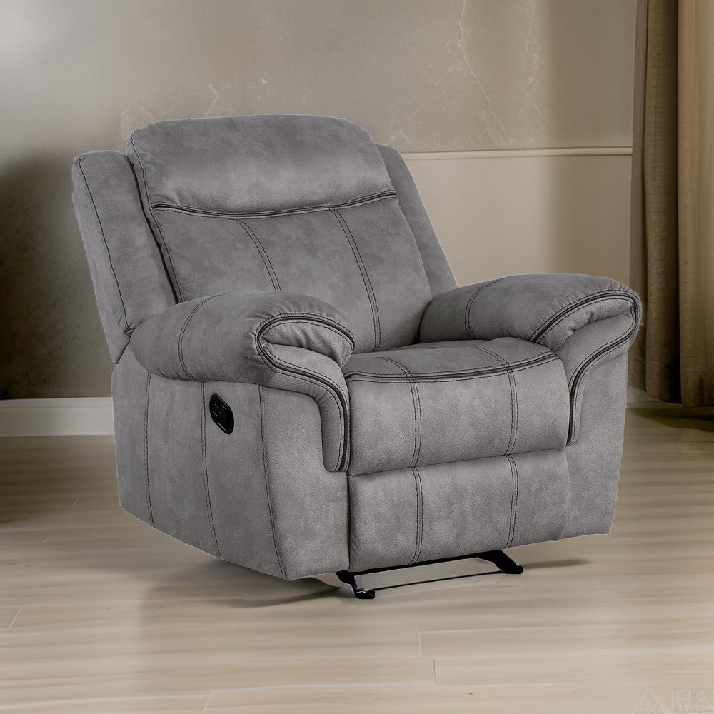 Fabric Upholstered Metal Reclining Club Chair with Center Console, Grey - BM218582