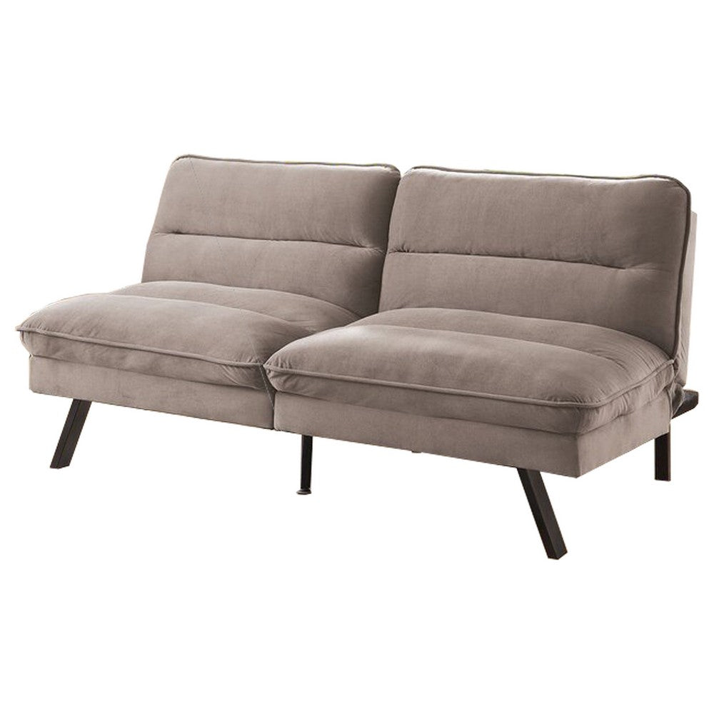 Fabric Futon Sofa with Split Back and Angled Legs, Grey - BM233787