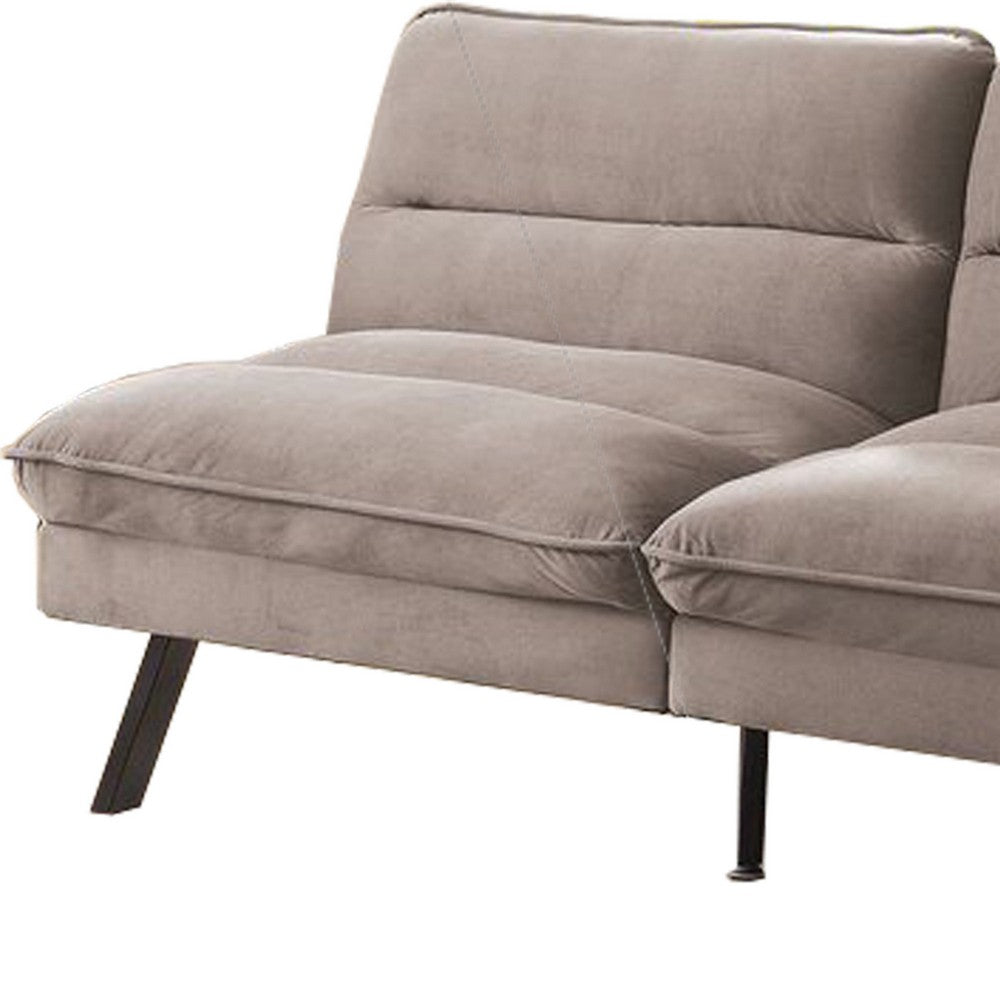 Fabric Futon Sofa with Split Back and Angled Legs, Grey - BM233787