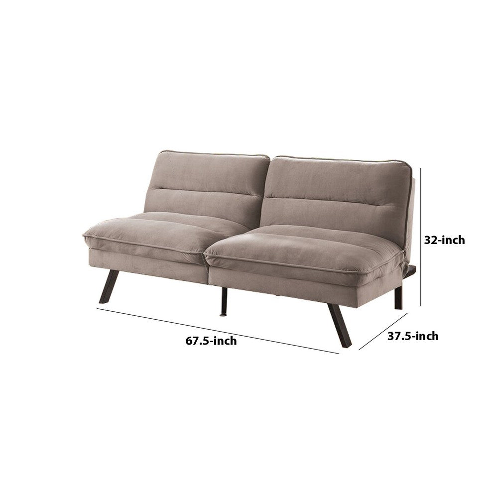 Fabric Futon Sofa with Split Back and Angled Legs, Grey - BM233787