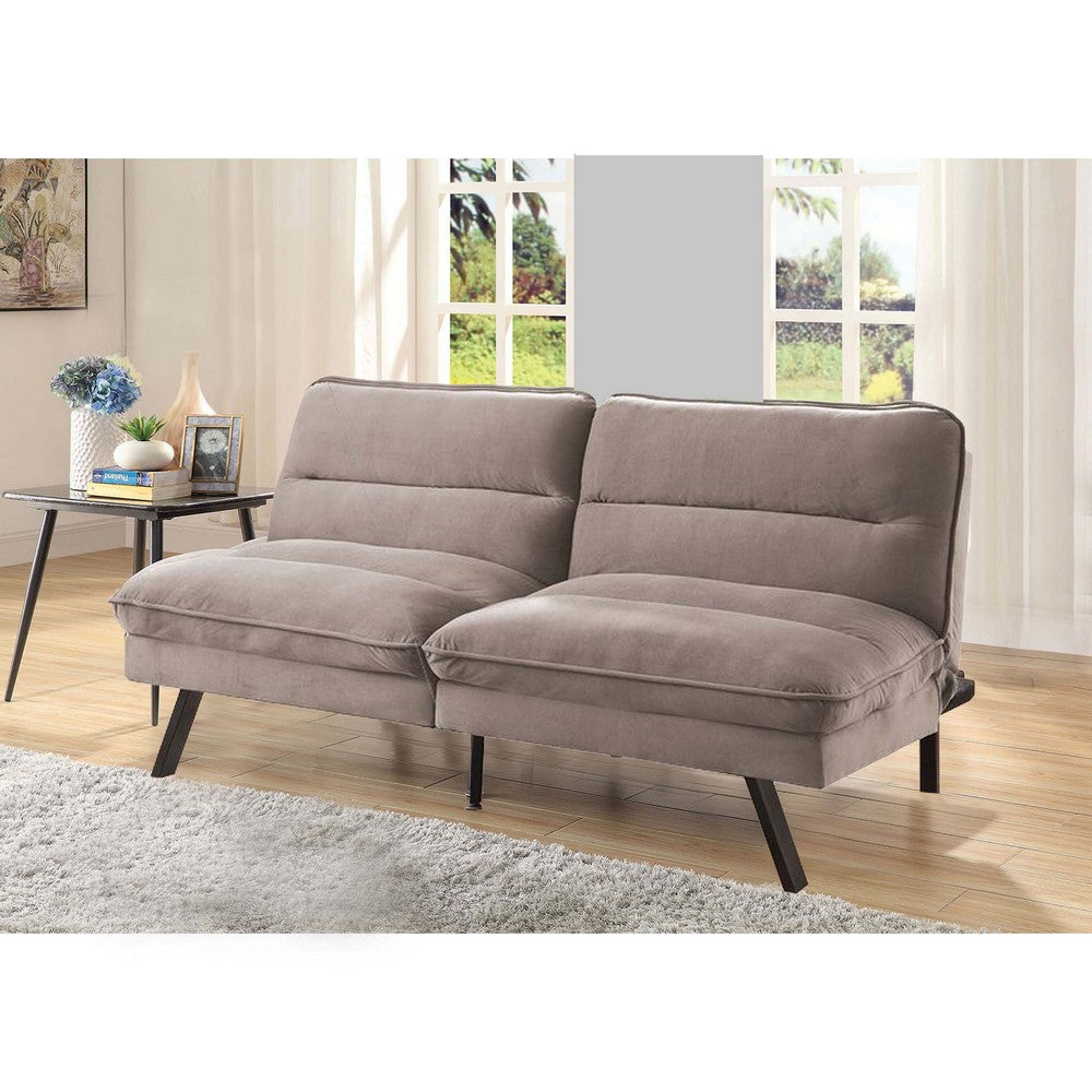 Fabric Futon Sofa with Split Back and Angled Legs, Grey - BM233787
