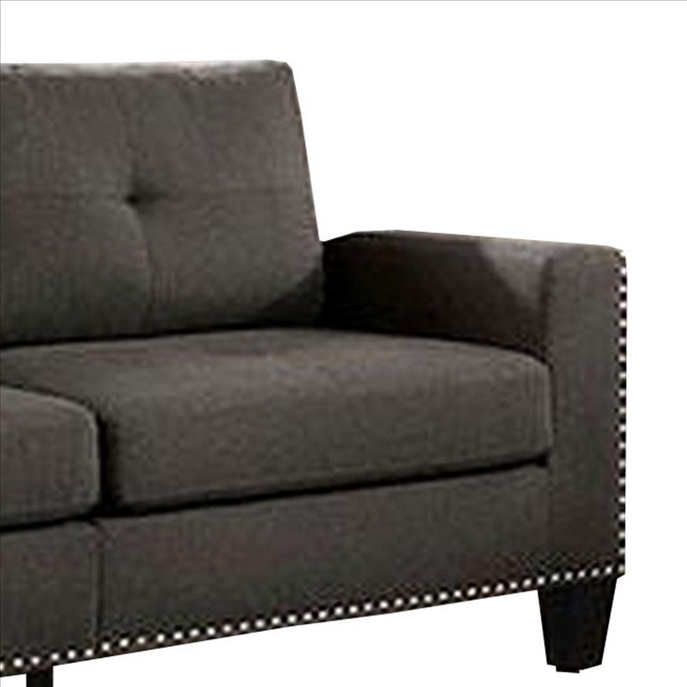 Fabric Upholstered Sofa with Track Arms and Nailhead Trim, Dark Grey - BM239784