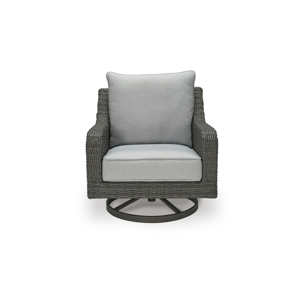 Asp 32 Inch Swivel Outdoor Lounge Chair, Aluminum Frame, Grey Upholstery - BM297012