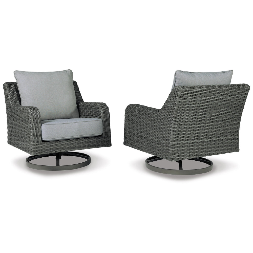 Asp 32 Inch Swivel Outdoor Lounge Chair, Aluminum Frame, Grey Upholstery - BM297012