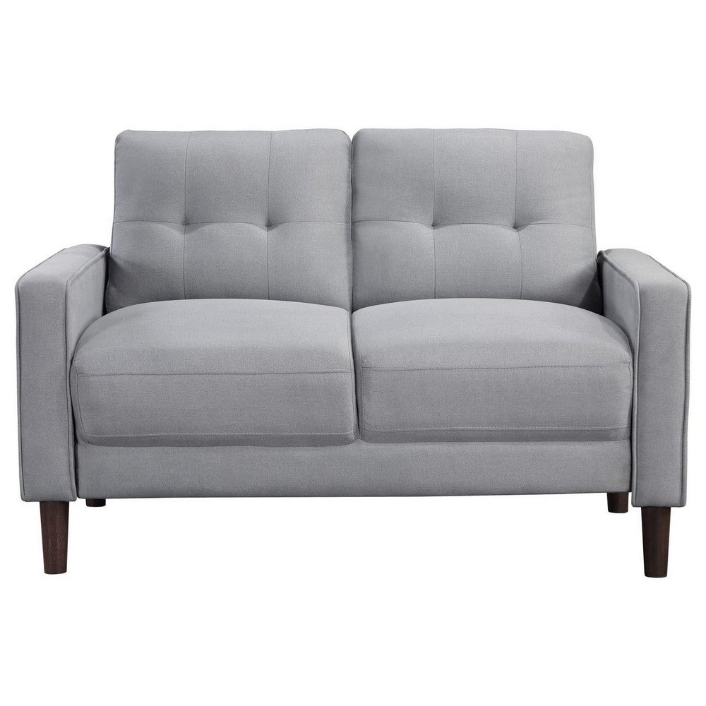 Bow 54 Inch Loveseat, Grid Tufted Back, Track Arms, Self Welt Trim, Grey - BM309143