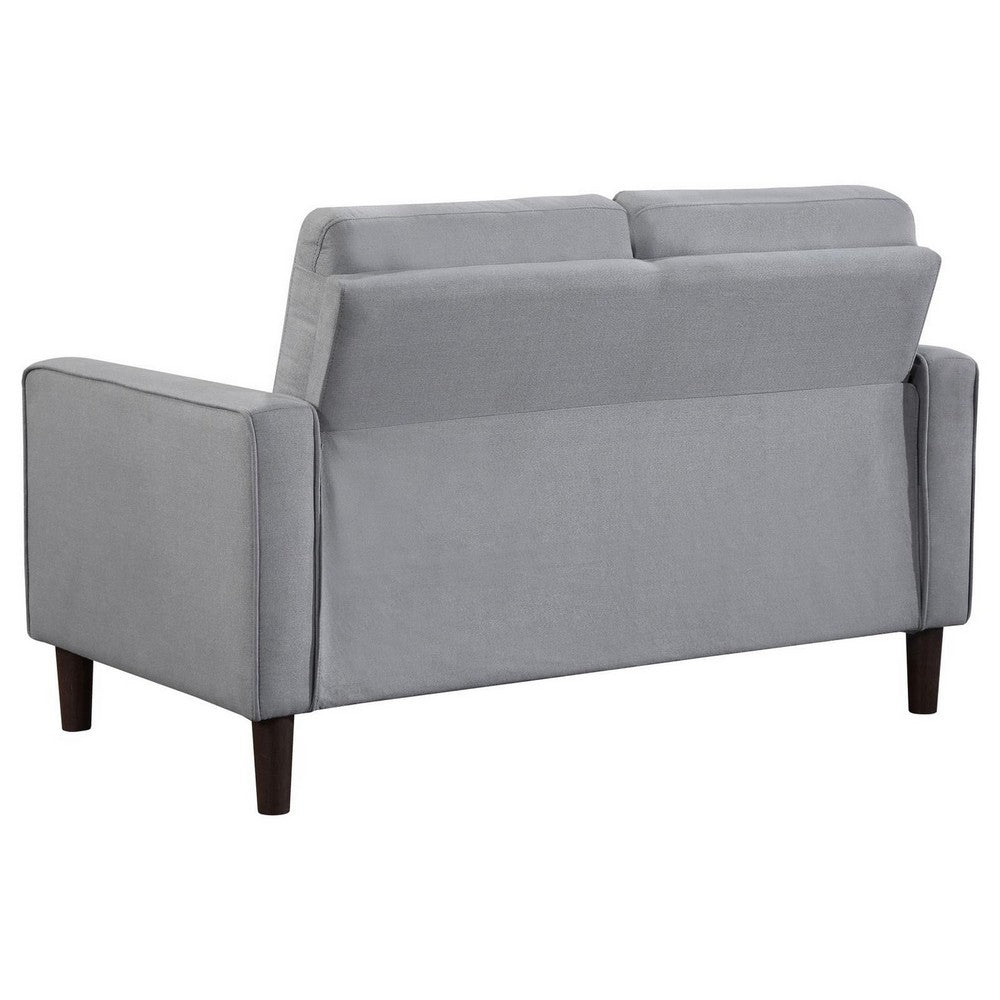 Bow 54 Inch Loveseat, Grid Tufted Back, Track Arms, Self Welt Trim, Grey - BM309143