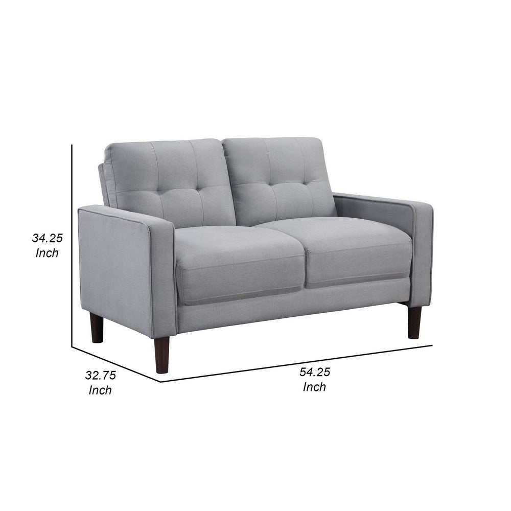 Bow 54 Inch Loveseat, Grid Tufted Back, Track Arms, Self Welt Trim, Grey - BM309143