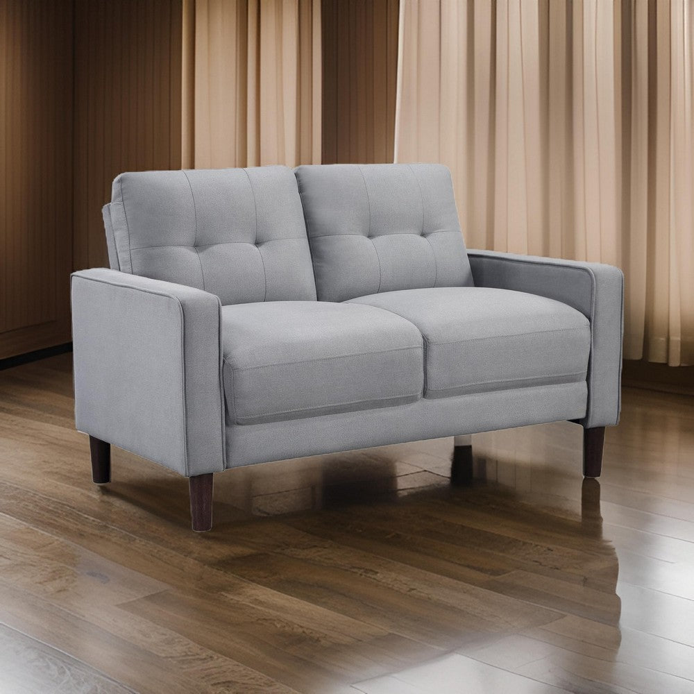 Bow 54 Inch Loveseat, Grid Tufted Back, Track Arms, Self Welt Trim, Grey - BM309143