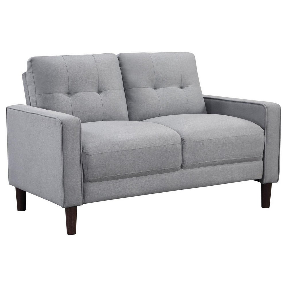 Bow 54 Inch Loveseat, Grid Tufted Back, Track Arms, Self Welt Trim, Grey - BM309143
