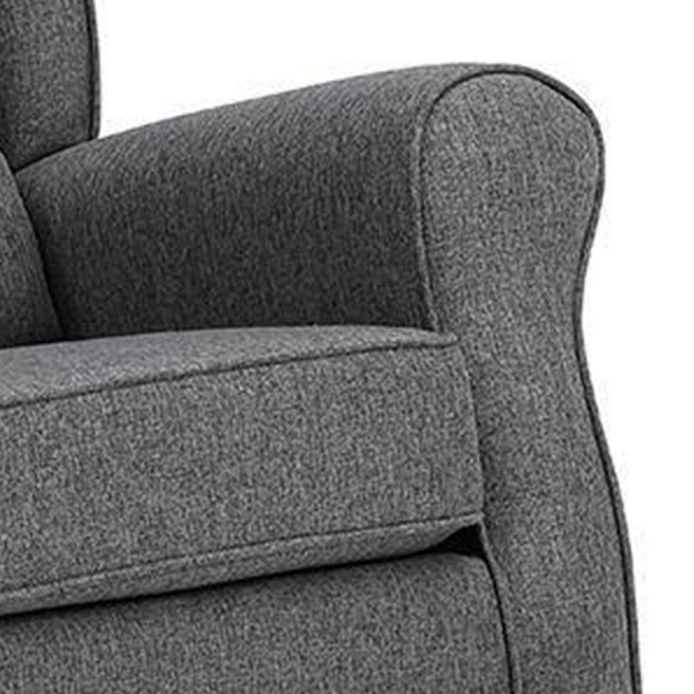 34 Inch Rocking Chair, Wood Frame, Channel Tufted Grey Fabric Upholstery - BM312354