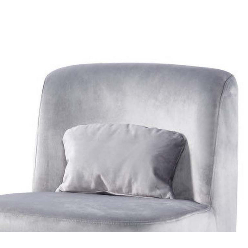 Suma 25 Inch Slipper Accent Chair with Pillow, Grey Velvet Upholstery - BM316071