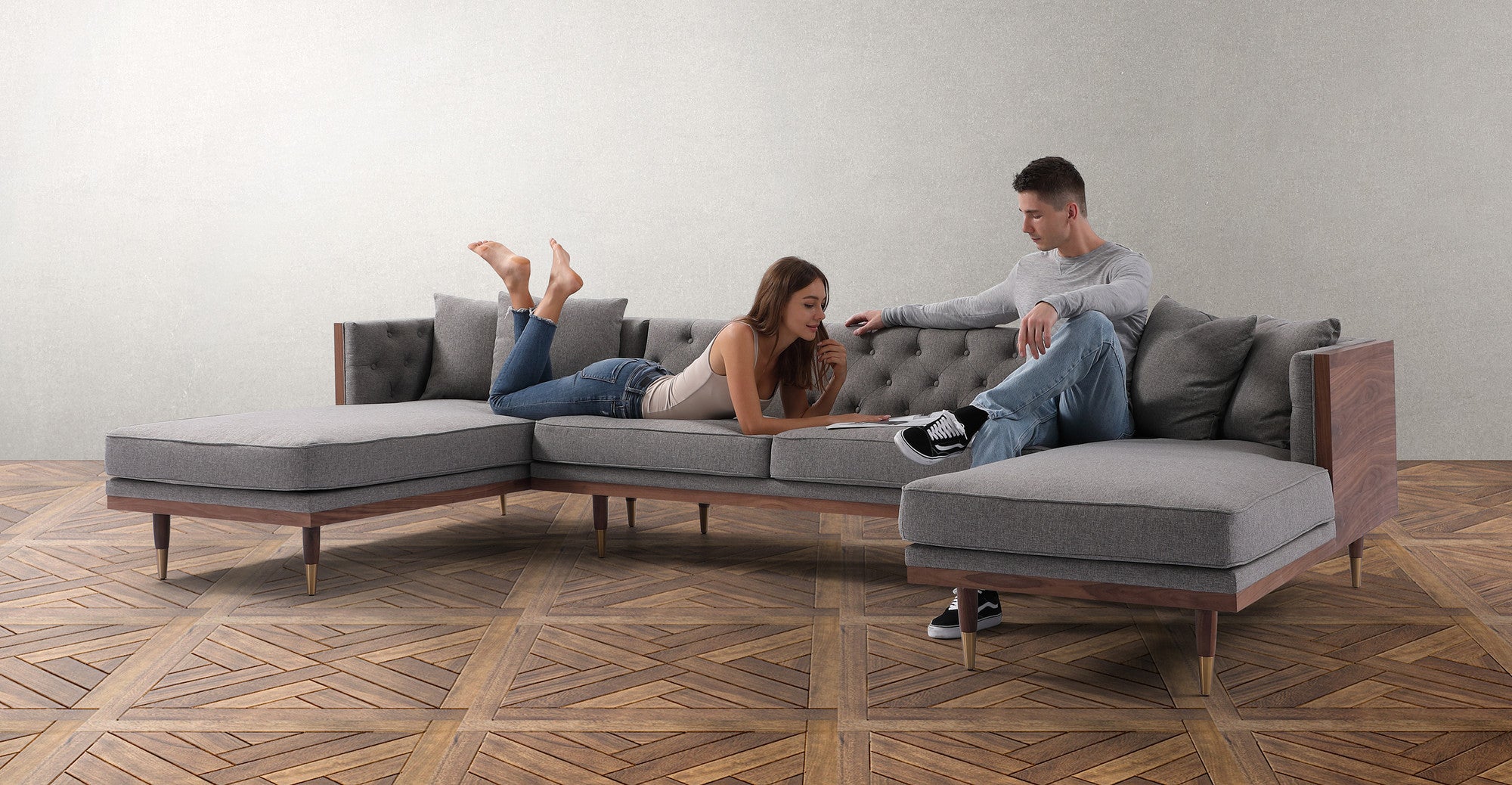 Woodrow Neo 126" U-Sectional Sofa - Wood Eames Grey
