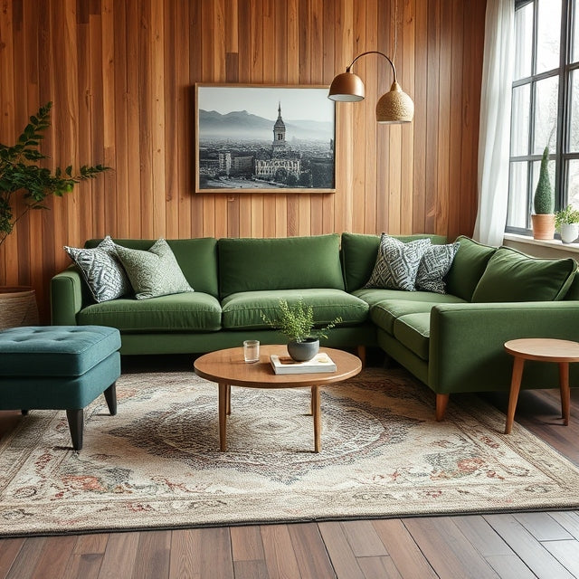 What rug with green sofa ?