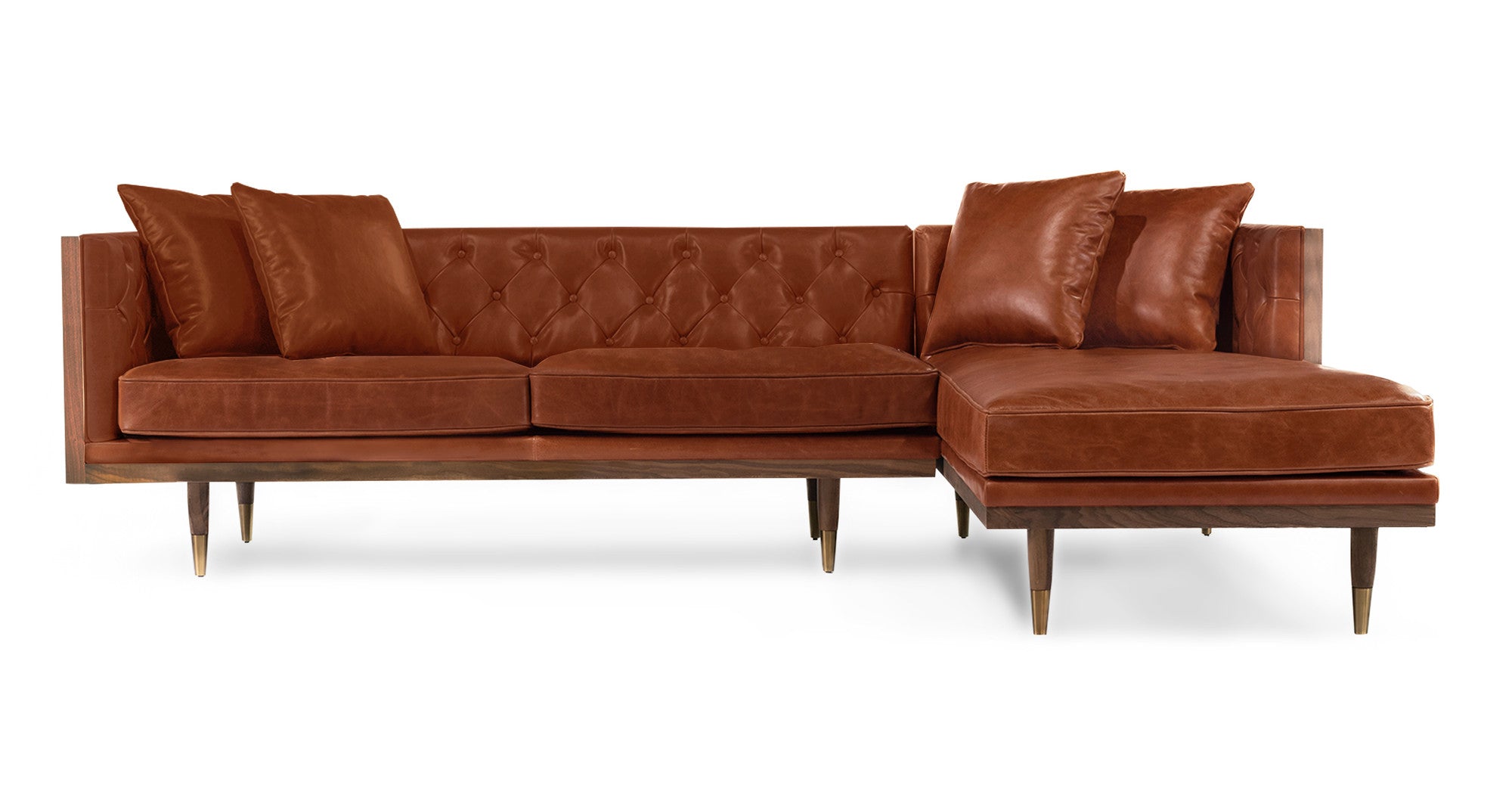 Woodrow Neo 99" Leather Sofa Sectional Right - 4  Seater - Saddle Brown