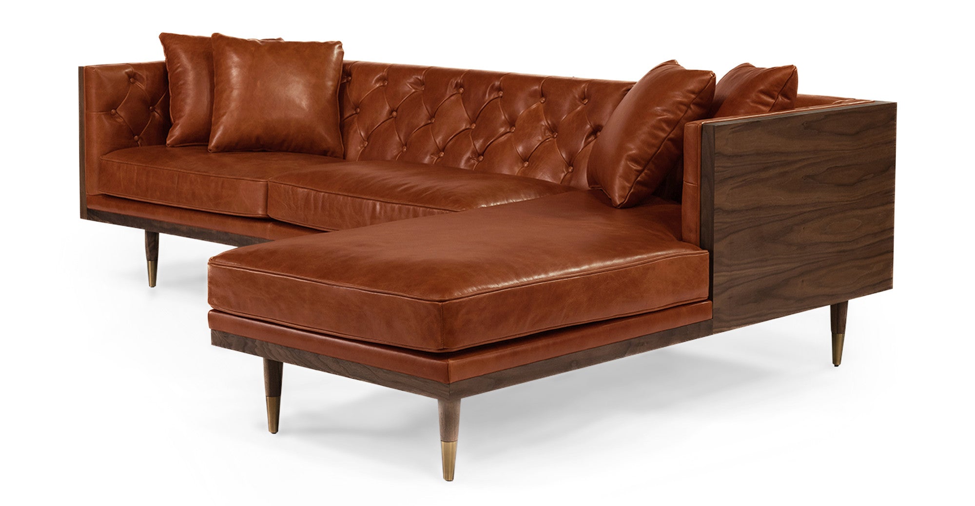 Woodrow Neo 99" Leather Sofa Sectional Right - 4  Seater - Saddle Brown