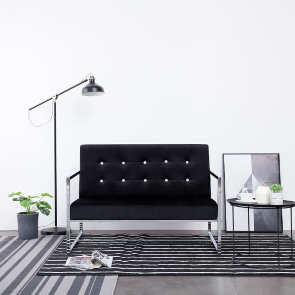 2-Seater Sofa with Armrests Dark grey Chrome and Velvet