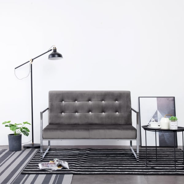 2-Seater Sofa with Armrests Dark grey Chrome and Velvet