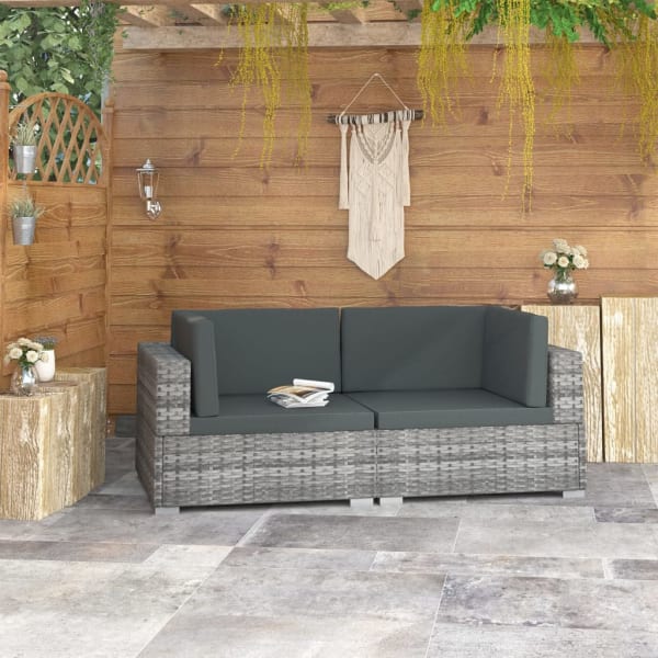 2 Piece Garden Sofa Set with Cushions Poly Rattan Grey (US only)