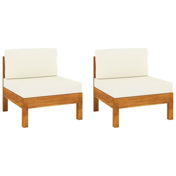 Middle Sofas 2 pcs with Cream White Cushions Solid Acacia Wood | Outdoor