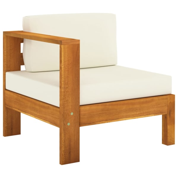 Middle Sofa with 1 Armrest Cream White Solid Acacia Wood | Outdoor