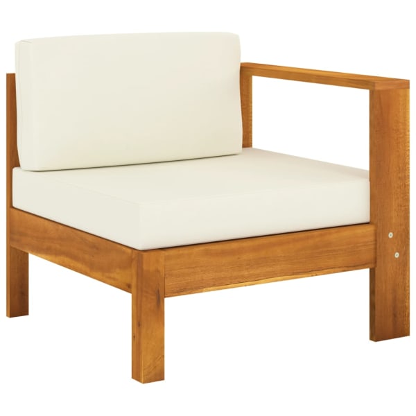 Middle Sofa with 1 Armrest Cream White Solid Acacia Wood | Outdoor