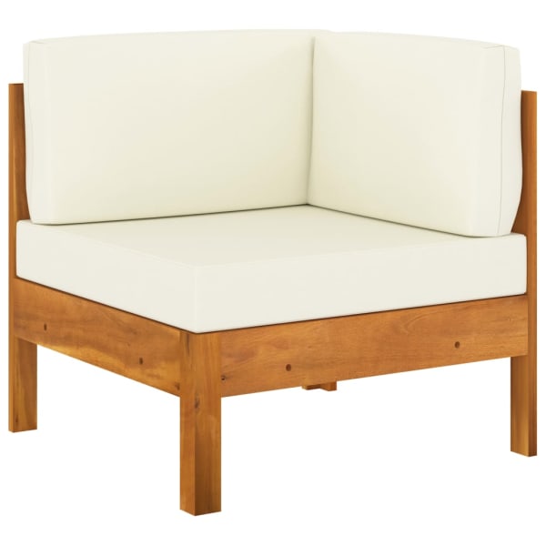 Corner Sofa with Cream White Cushions Solid Acacia Wood | Outdoor