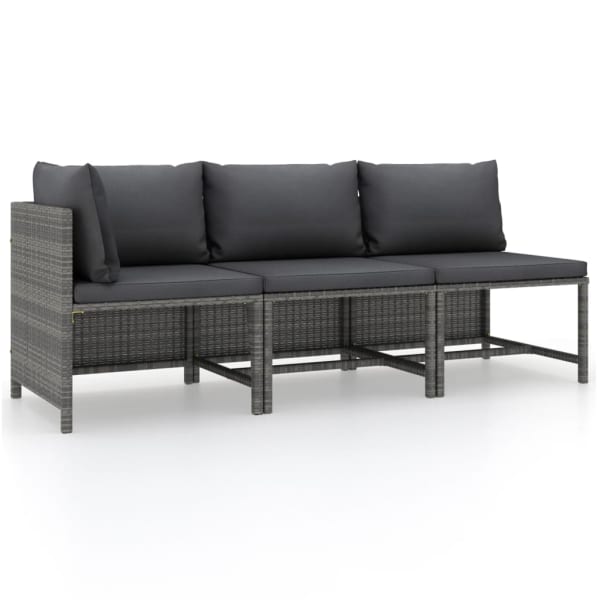 3 Piece Garden Lounge Set with Cushions Poly Rattan Grey