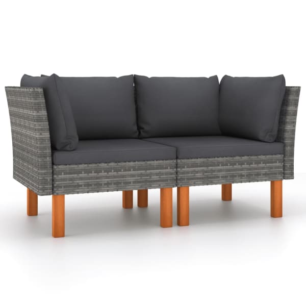 Corner Sofas 2 pcs Poly Rattan and Solid Eucalyptus Wood | Outdoor