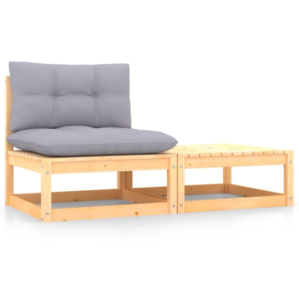 2 Piece Garden Lounge Set with Cushions Solid Wood Pine