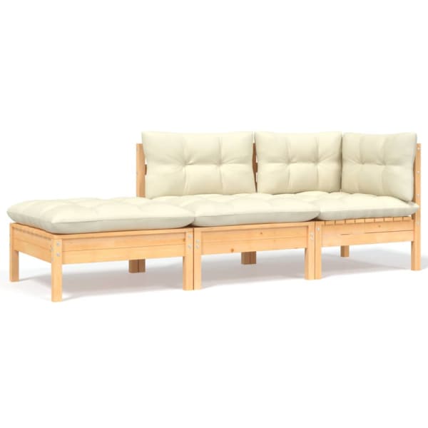 3 Piece Garden Lounge Set with Cream Cushions Solid Wood Pine