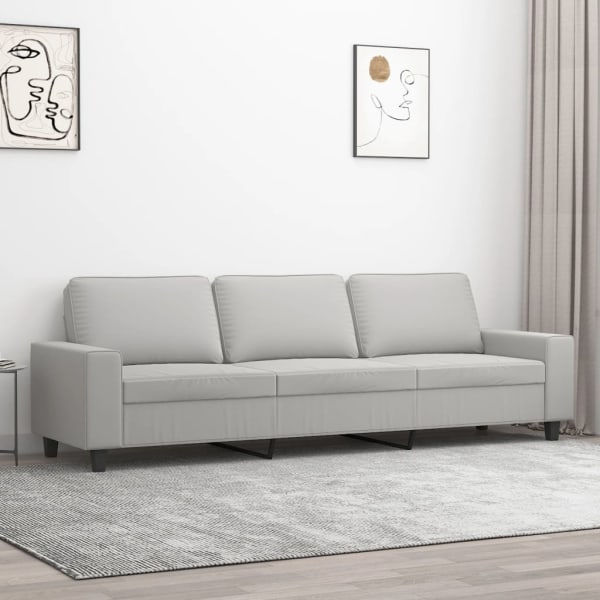 3-Seater Sofa Light Grey 210 cm Microfibre Fabric