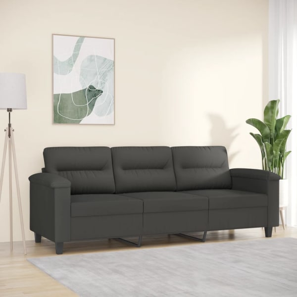 3-Seater Sofa Dark Grey 180 cm Microfibre Fabric