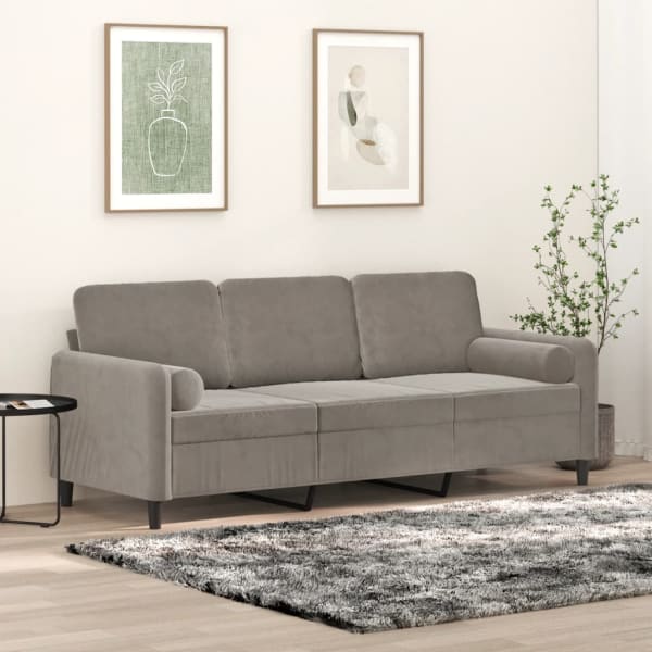 3-Seater Sofa with Pillows&Cushions Light Grey 180 cm Velvet