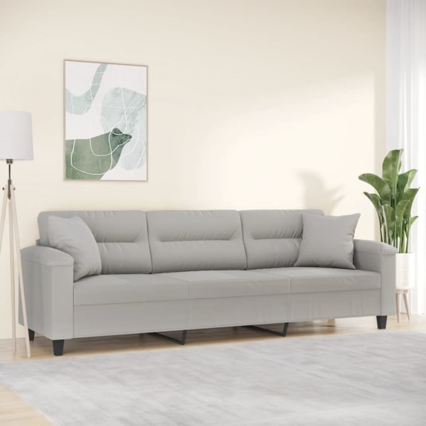 3-Seater Sofa with Pillows&Cushions Light Grey 210 cm Microfibre Fabric