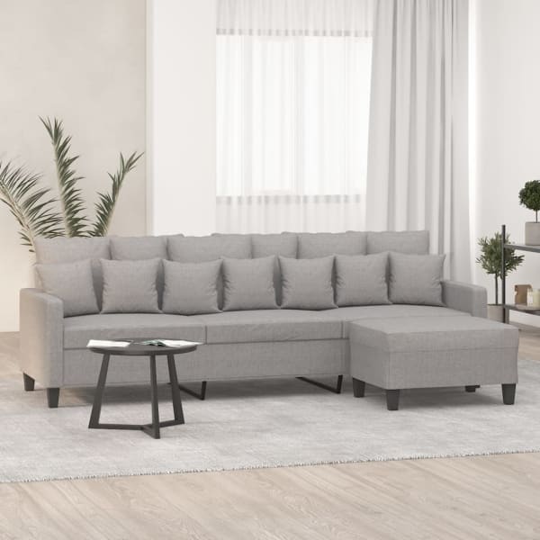 3-Seater L-Shaped Sofa with Footstool Light Grey 210 cm Fabric