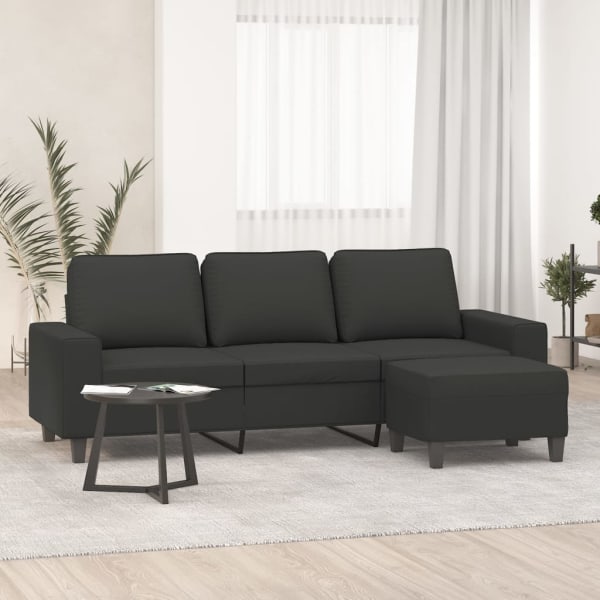 3-Seater Sofa with Footstool Dark Grey 180 cm Microfibre Fabric