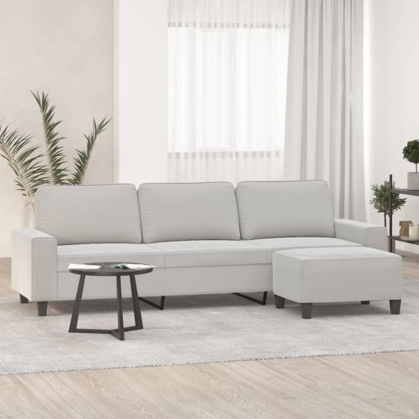 3-Seater Sofa with Footstool Light Grey 210 cm Microfibre Fabric