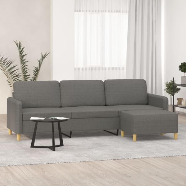 3-Seater Sofa with Footstool Dark Grey 210 cm Fabric