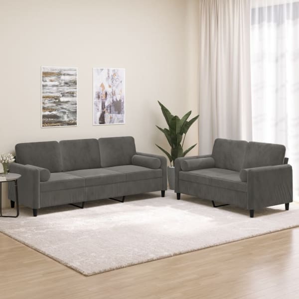 2 Piece Sofa Set with Throw Pillows&Cushions Dark Grey Velvet