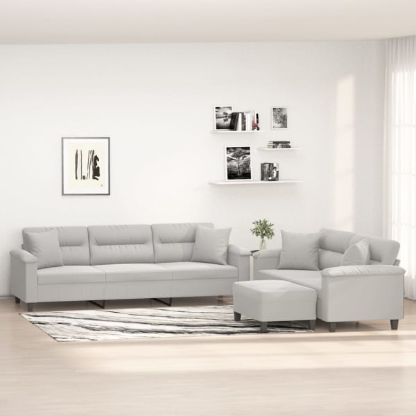 3 Piece Sofa Set with Pillows Light Grey Microfibre Fabric