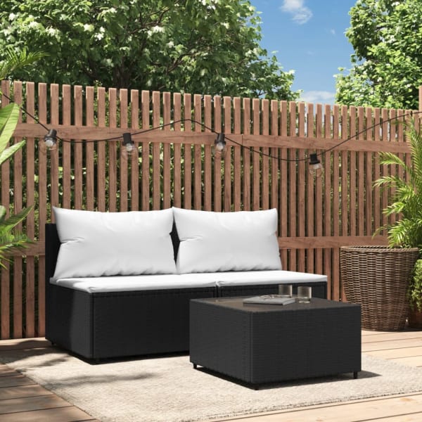 3 Piece Garden Lounge Set with Cushions Black Poly Rattan