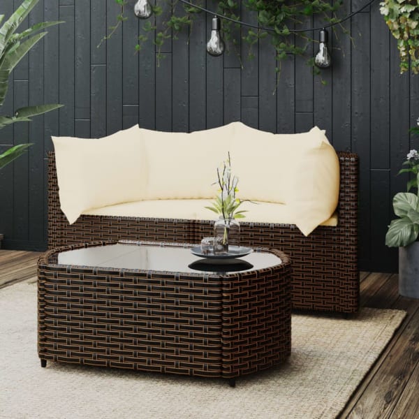 3 Piece Garden Lounge Set with Cushions Brown Poly Rattan